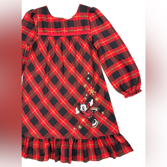 DISNEY STORE Girls Minnie Mouse Ice Skating Plaid Winter Nightgown 5/6 Cozy Warm - Picture 2 of 15